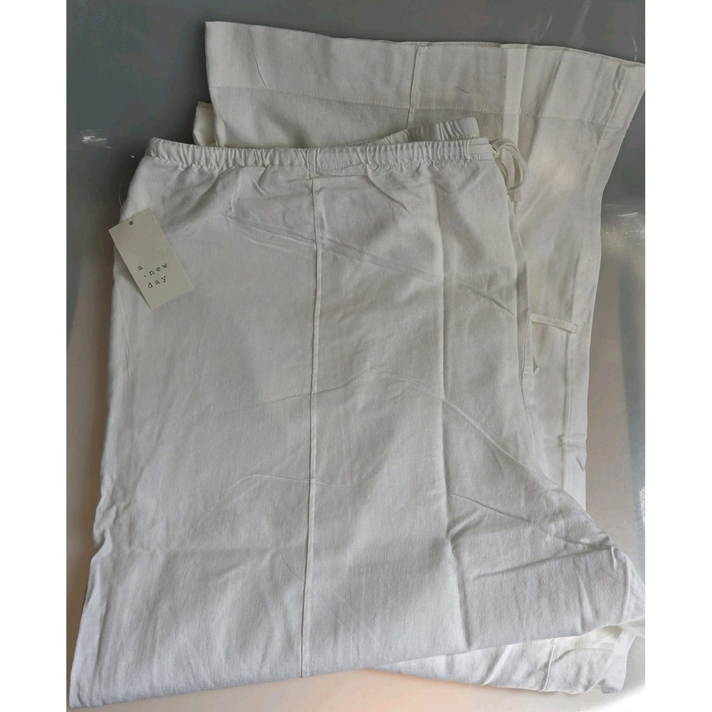 Women's High-Rise Wide Leg Linen Pull-on Pants - A New Day, Off-White, Size 4X